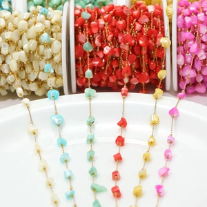Colorful 4mm shell bead chain with gold wire wrapping for DIY jewelry accessories