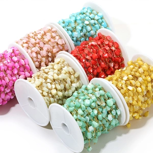 DIY jewelry making supplies featuring 4mm shell chips wrapped with gold wire in 7 colors