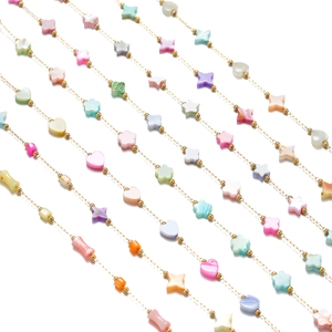 Colorful shell bead chain with heart and star charms for DIY jewelry making necklaces