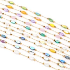 Stainless Steel Colorful Faceted Marquise Glass Crystal Bead Chain For DIY Jewelry Making Necklace Bracelet Accessories