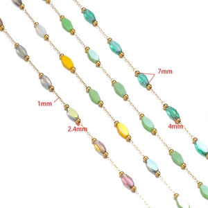 Colorful glass crystal beads on stainless steel gold chain for DIY jewelry making