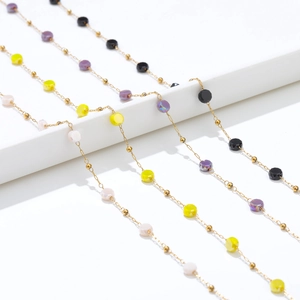 Cadena de cuentas de cristal coloridas en acero inoxidable para creación de joyas DIY