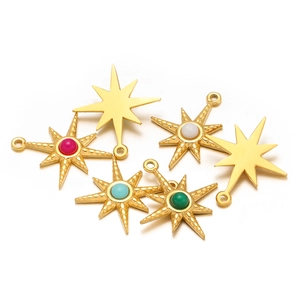 Gold plated stainless steel eight-pointed star pendants with natural stone inlay set