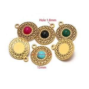 Pendentifs ronds bohèmes en pierre naturelle dorée de 15 mm pour la création de bijoux DIY