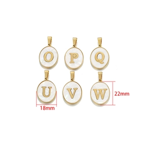 Oval shell inlay gold initial pendants for DIY necklaces and jewelry making 22mm