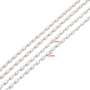 Catena placcata oro 18K con perle bianche ovali da 6mm per la creazione di gioielli fai da te
