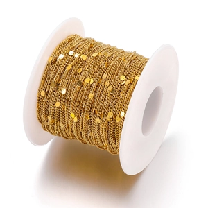 Stainless Steel Embossed Curb Chain Round Sequin Gold Silver Plated Jewelry Chain For DIY Jewelry Making Accessories