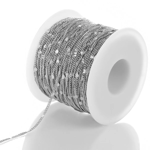 Silver stainless steel embossed chain on spool for DIY jewelry making and accessories