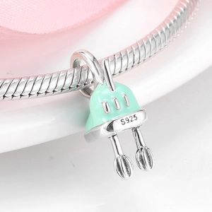 S925 sterling silver cartoon mixer pendant charm with mint green enamel for DIY bracelets