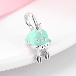 S925 sterling silver kitchen mixer charm with mint green enamel for DIY bracelets
