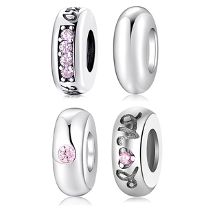Perles d'Espaceur en Argent Sterling S925 Avec Strass Rose Cœur Amour Note de Musique Perles en Vrac pour Bracelet DIY Bijoux Femme