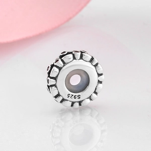 S925 sterling silver flower charm bead with red zircon accents for DIY bracelets