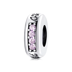 Charm séparateur en argent S925 avec oxydes de zirconium roses pour bracelets