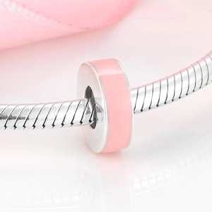 Pink enamel donut spacer charm on silver snake chain bracelet for women jewelry diy