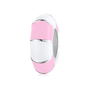 Sterling silver donut charm with pink and white enamel pattern for DIY jewelry