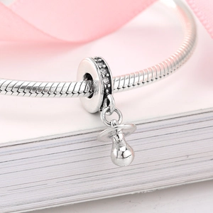S925 sterling silver pacifier charm for bracelet with sparkling zircon accents