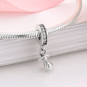 S925 sterling silver pacifier charm with cubic zirconia on a silver snake chain