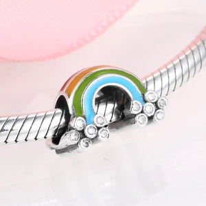 S925 sterling silver rainbow and cloud charm bead with colorful enamel and white zircons