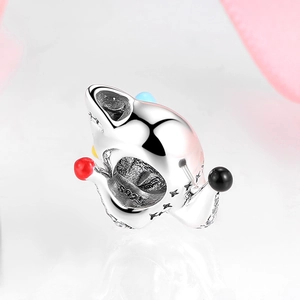 Polished S925 sterling silver clown skull bead with colorful dots and star patterns