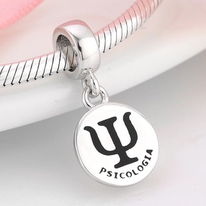 S925 sterling silver psychology charm with Psi symbol and Psicologia engraving