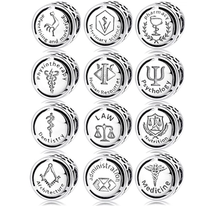 Plata de Ley 925 Carrera Profesional Dijes Cuentas Para DIY Pulseras Corazón Hueco Arquitectura Derecho Medicina Odontología Psicología Regalos