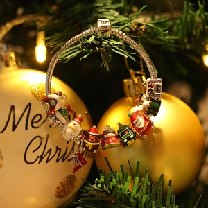 925 Sterling Silver Christmas Enamel Charms For DIY Bracelet Making Santa Claus Snowman House Rhinestone Pendants Jewelry Accessories