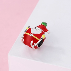 S925 sterling silver Santa Claus charm with red enamel and sparkling rhinestone accents