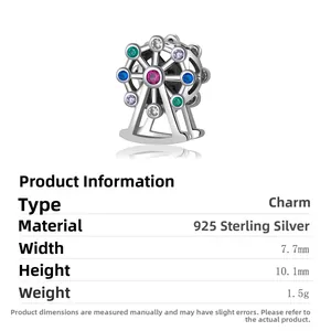 S925 sterling zilveren reuzenrad bedel hanger met kleurrijke zirkonia steentjes