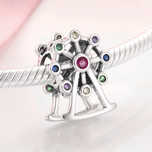 S925 sterling zilveren reuzenrad bedel met gekleurde kristallen voor DIY-sieraden