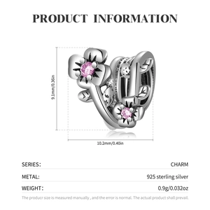 Detailansicht von 925 Sterling Silber Blumenanhänger mit rosa Zirkonia, Maße 10,2x9,1 mm