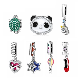 925 Sterling Silver Animal Star Heart Charms Beads For DIY Jewelry Making Pave Rhinestone Enamel Panda Turtle Balloon Dangle Pendant Bracelet Accessories
