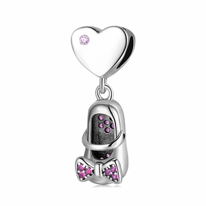 Breloques en Argent Sterling 925 Forme de Chaussure Émail Rose Strass Pantoufle Talon Haut Poupée Russe Pendentif Perles pour DIY Création de Bijoux Cadeau Femme