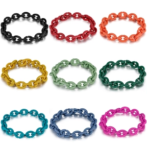 Nine colorful matte Morandi chain link bracelets for women in a professional grid display