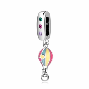 925 sterling silver hot air balloon charm with colorful enamel and sparkling zircons