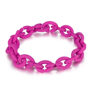 Minimalist matte rose red resin chain bracelet with interlocking circular links on white