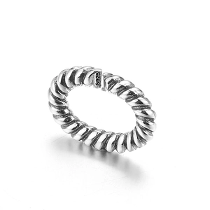 Minimalist S925 sterling silver twisted rope open ring with vintage oxidized finish