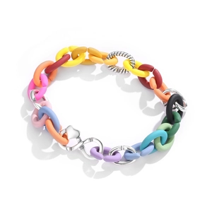 Rainbow silicone link bracelet with S925 sterling silver heart and star charms