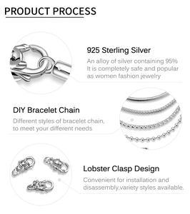 Macro detail of S925 sterling silver lobster clasp and bracelet chain structure