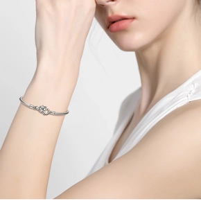Detalle de pulsera de cadena de serpiente de plata S925 con cierre de cabeza de animal