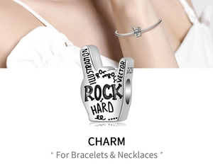S925 Sterling Silber Rock-Geste Charm mit Rock Hard Gravur für DIY-Armbänder und Ketten