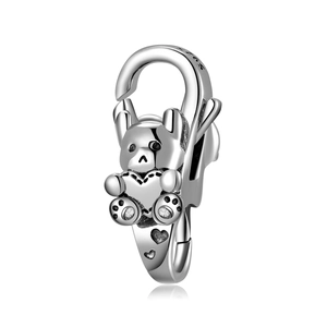 S925 sterling silver bear charm with heart and lobster clasp for DIY jewelry making
