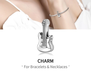 Detail van S925 sterling zilveren elektrische gitaar bedel voor armbanden en kettingen