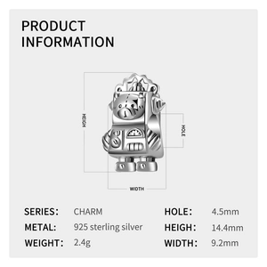 Tabella delle taglie del charm robot in argento sterling S925 per bracciali fai-da-te