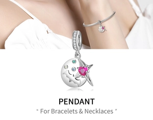 Détail macro du pendentif chauve-souris en argent S925 avec pierre de cœur rose pour bracelet