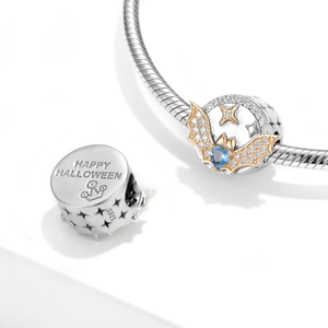 925 Sterling Silver Sparkling Bat Charm Blue Heart Zirconia Gold Plated Star Moon DIY Bead For Bracelet Necklace Jewelry