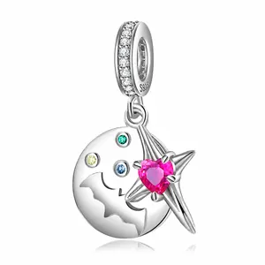 Pendentif Charm en Argent Sterling 925 Halloween Chauve-souris Étoile Cœur Zircone Cubique pour Bracelet Collier DIY Bijoux Femme