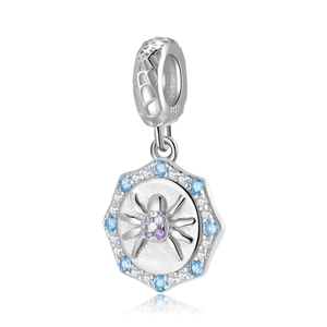 S925 sterling zilveren spinnenhanger met paarse en blauwe zirkonia stenen voor dames