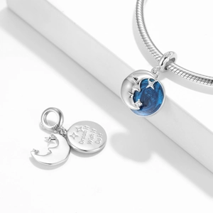 925 Sterlingsilber Charm Sternenhimmel Mond Stern Anhänger Blau Emaille Strass Eingelegte Perle Für Armband Halskette Damen Schmuck