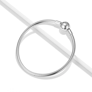 Classic 925 sterling silver 3mm snake bone chain bracelet with engraved ball clasp