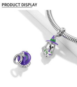 Detailed view of Halloween ghost charm in S925 sterling silver with colorful enamel work